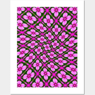 Bright Pink Flower Pattern Posters and Art